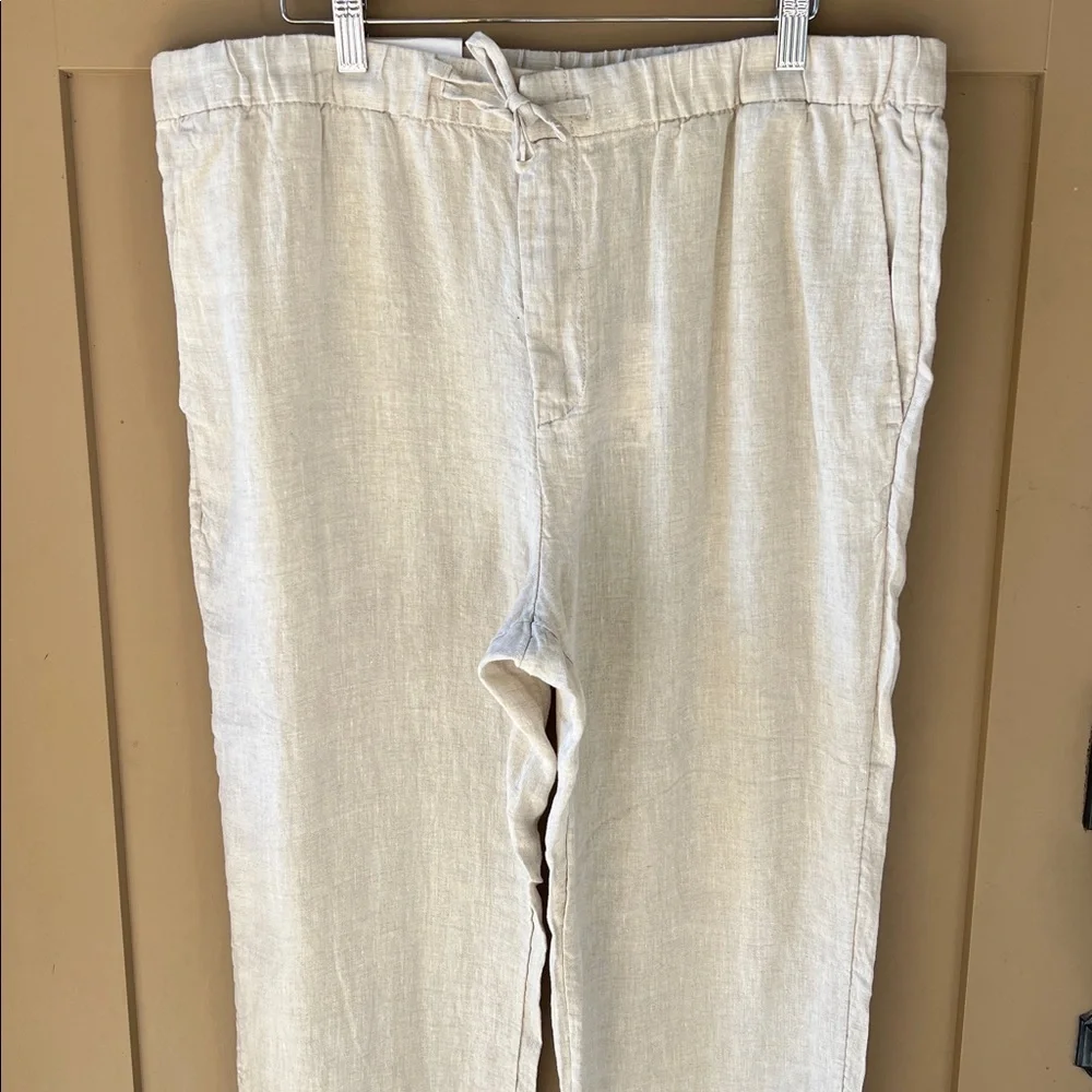 H&M 100% Linen Regular Fit Sz L Pants Slacks Natural Linen